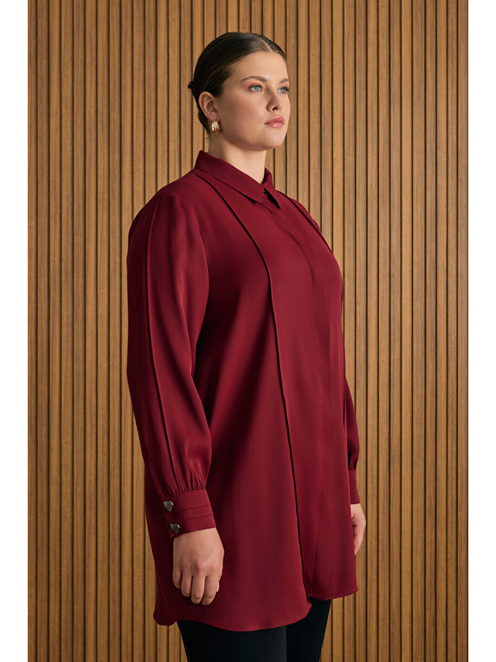 Bordo Dikiş Detaylı Tunik-2