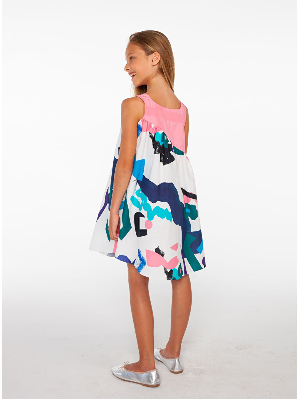 Karışık Kolsuz Rahat Kalıp Kız Çocuk Elbise-2