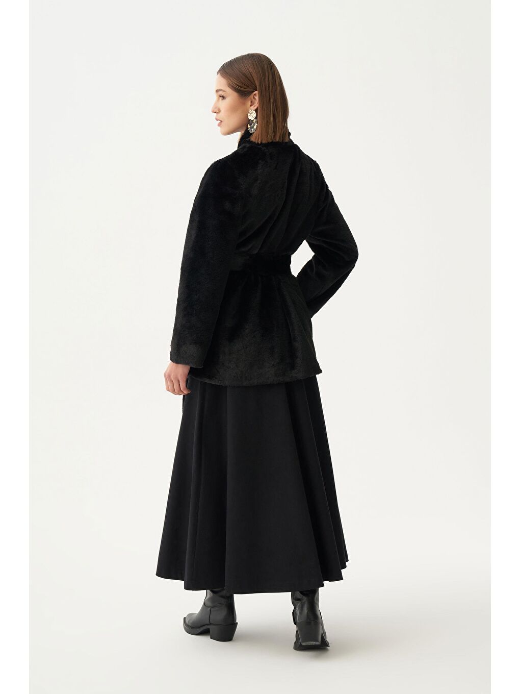 Siyah-Gold Düğmeli Kürk Kaban-2