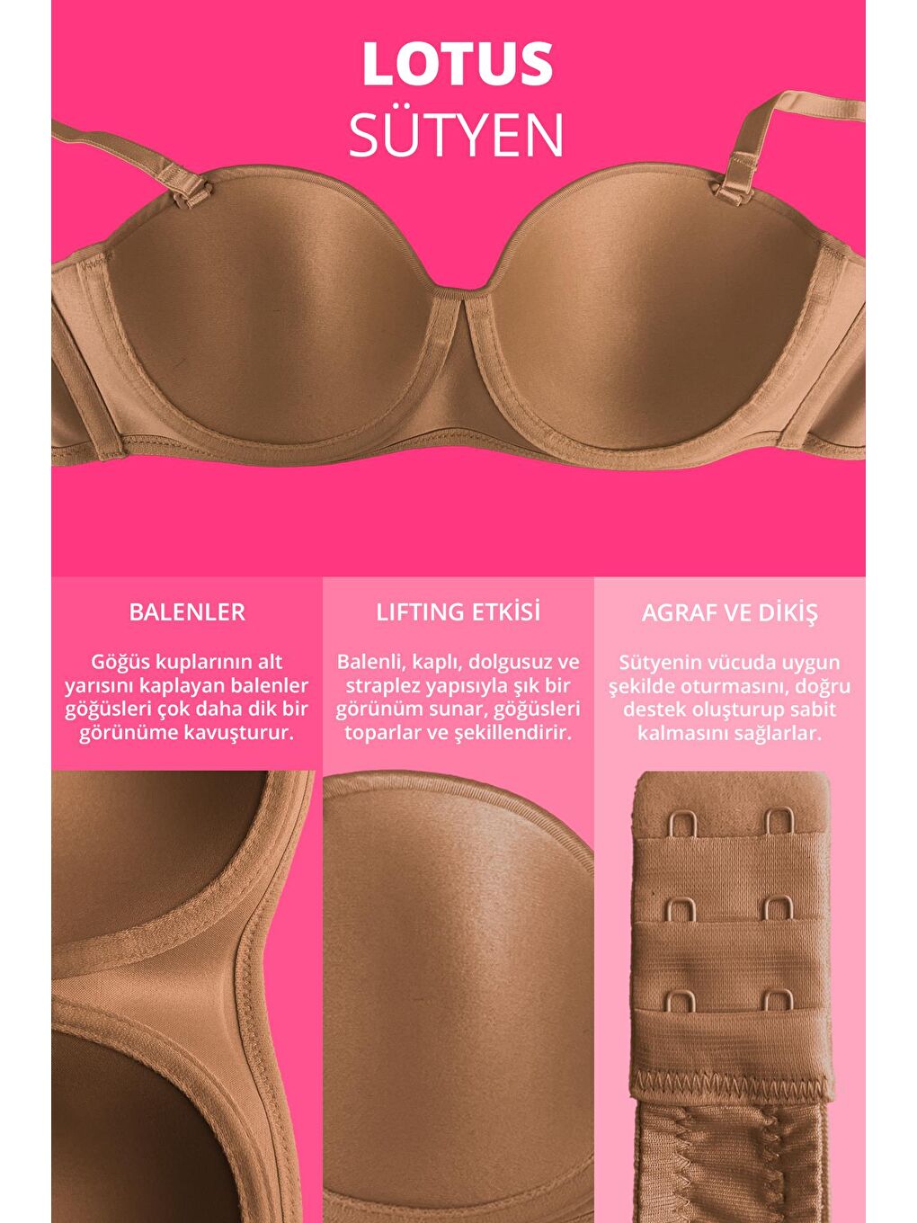 Karışık Balenli Toparlayıcı Dolgusuz Straplez Lotus Sütyen 2'Li Paket-2-3