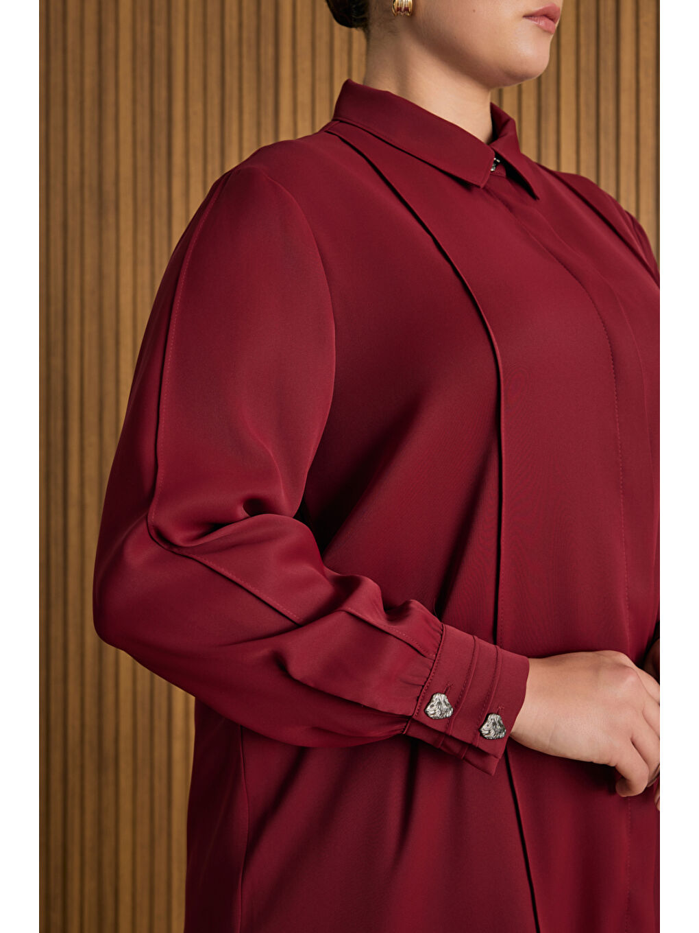 Bordo Dikiş Detaylı Tunik-3