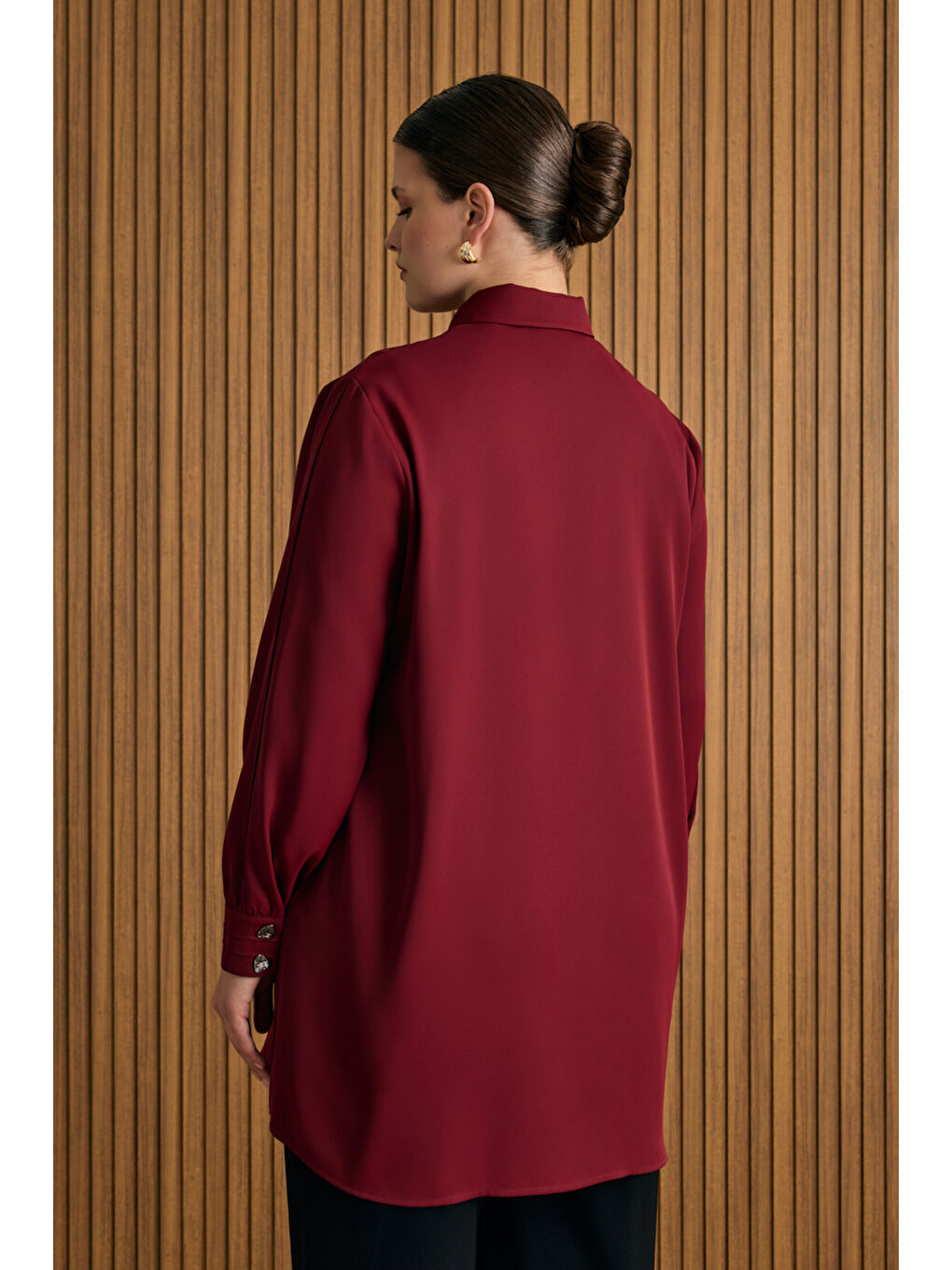 Bordo Dikiş Detaylı Tunik-4