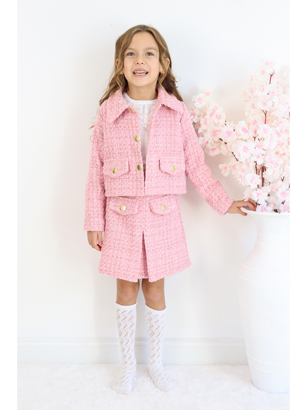Kız Çocuk Carmen Pudra Pembe Tüvit 23 Nisan 29 Ekim Etek Ceket Yılbaşı Takım-6