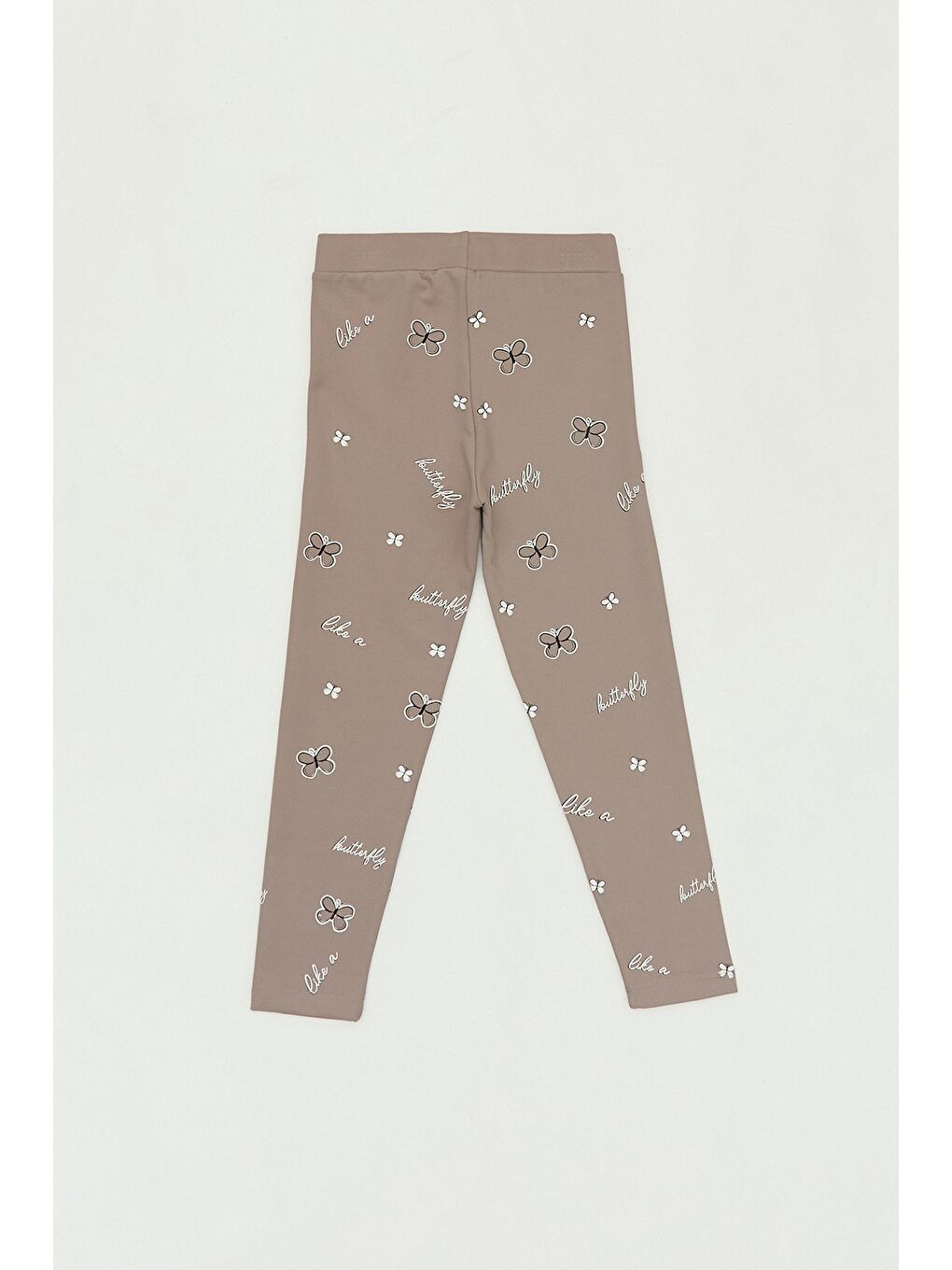 Kahverengi Kelebek Baskılı Beli Lastikli Kız Çocuk Tayt-1