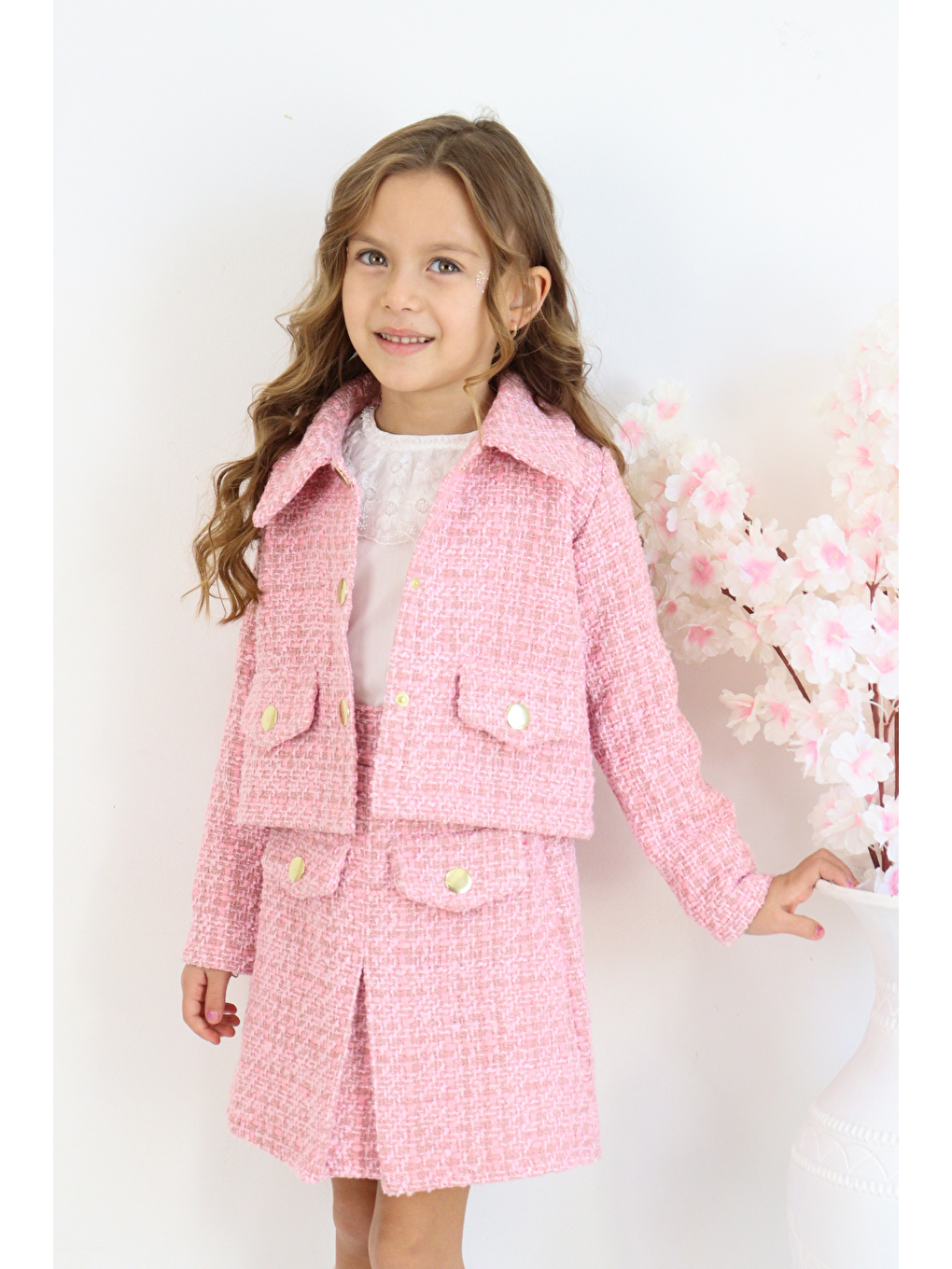 Kız Çocuk Carmen Pudra Pembe Tüvit 23 Nisan 29 Ekim Etek Ceket Yılbaşı Takım-7