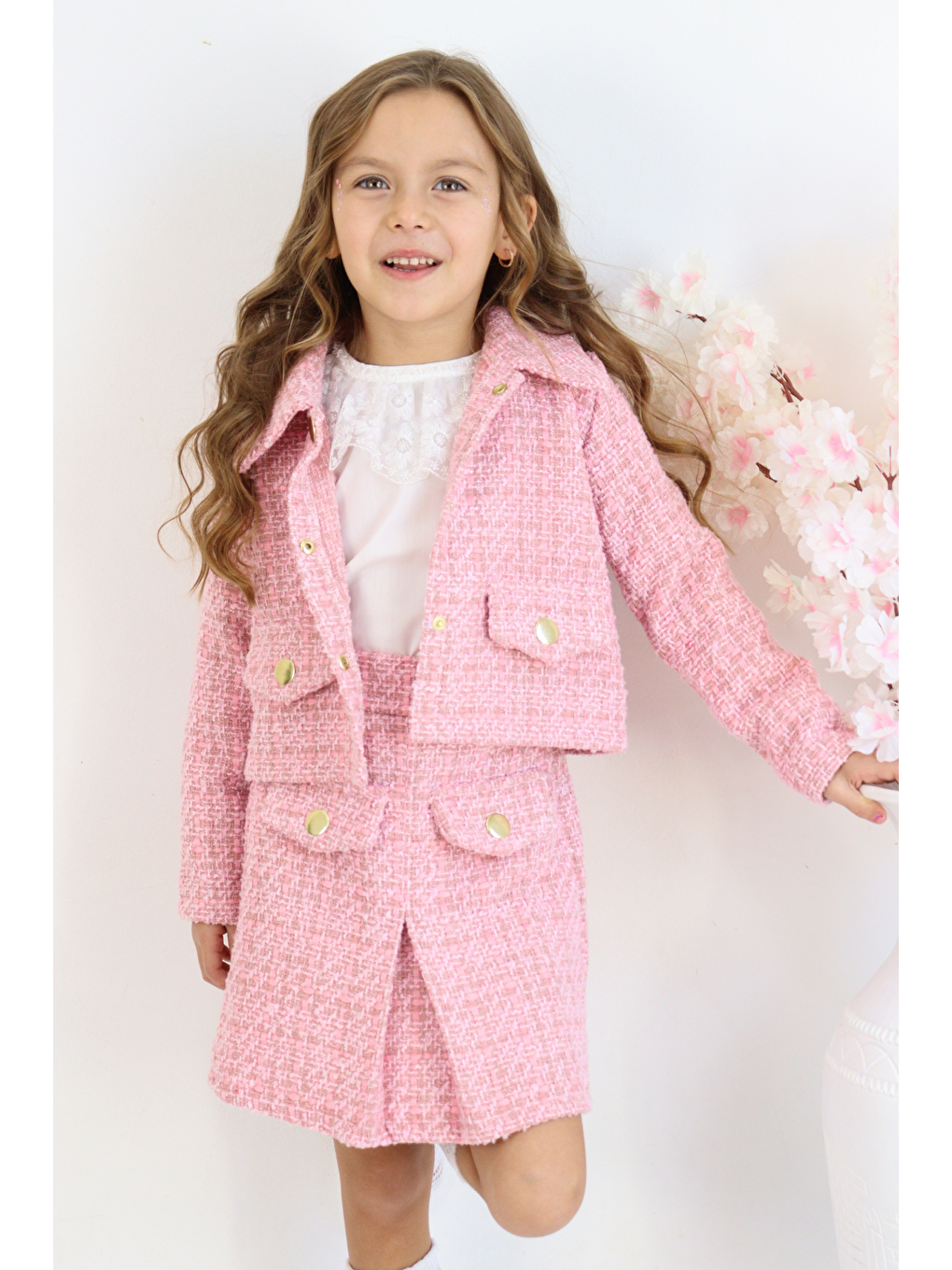 Kız Çocuk Carmen Pudra Pembe Tüvit 23 Nisan 29 Ekim Etek Ceket Yılbaşı Takım-8