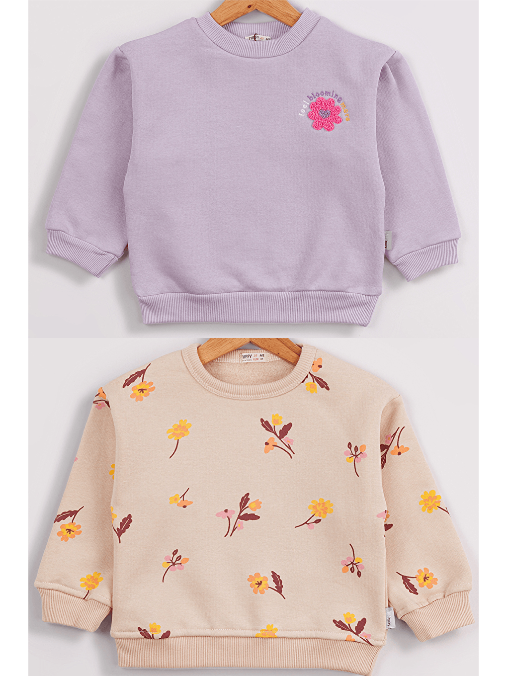 Mor Kız Çocuk 2'li Paket Basic Sweatshirt