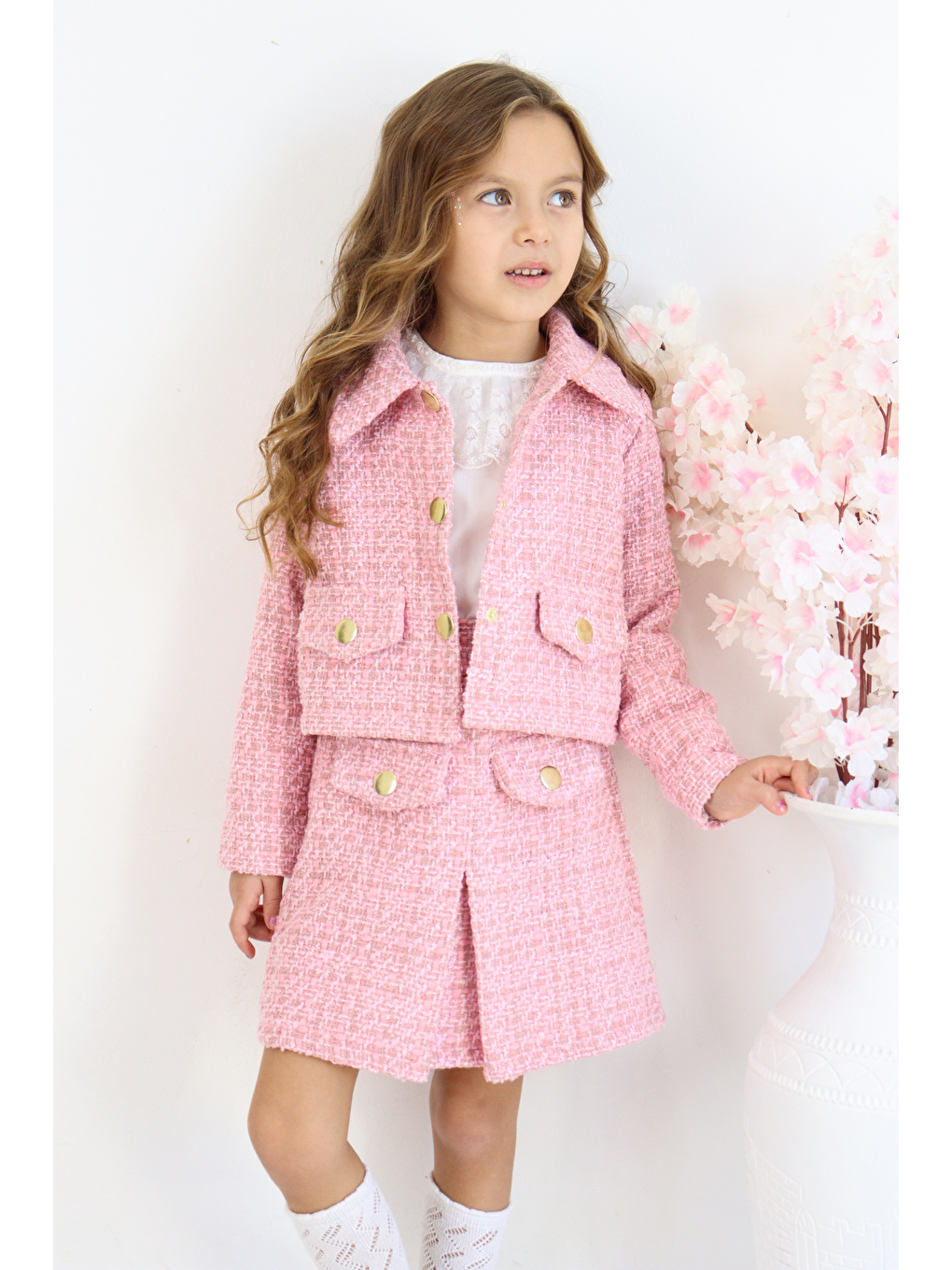 Kız Çocuk Carmen Pudra Pembe Tüvit 23 Nisan 29 Ekim Etek Ceket Yılbaşı Takım-9