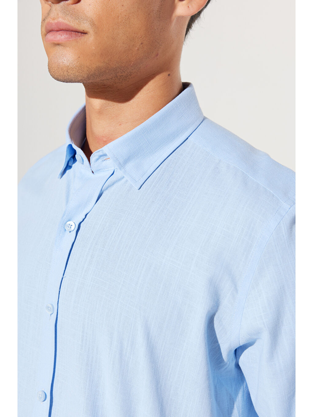 Erkek Mavi %100 Pamuk Oxford Slim Fit Dar Kesim Düğmeli Yaka Flamlı Gömlek-5