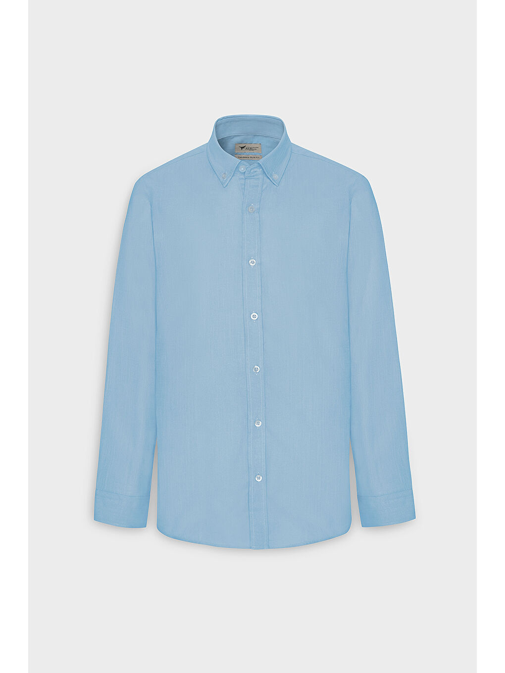 Erkek Mavi %100 Pamuk Oxford Slim Fit Dar Kesim Düğmeli Yaka Flamlı Gömlek-7