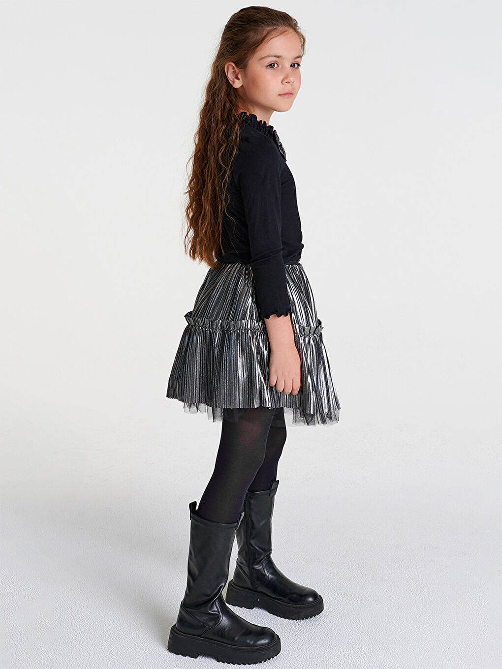 Siyah Gümüş Işıktı Etek Blüz Takım-3