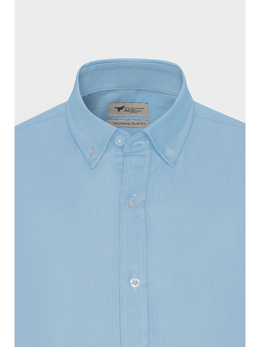 Erkek Mavi %100 Pamuk Oxford Slim Fit Dar Kesim Düğmeli Yaka Flamlı Gömlek-8