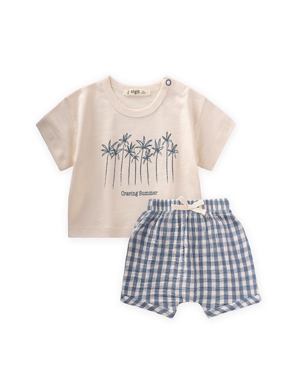 Ekru Erkek Çocuk Baskılı Müslin Takım