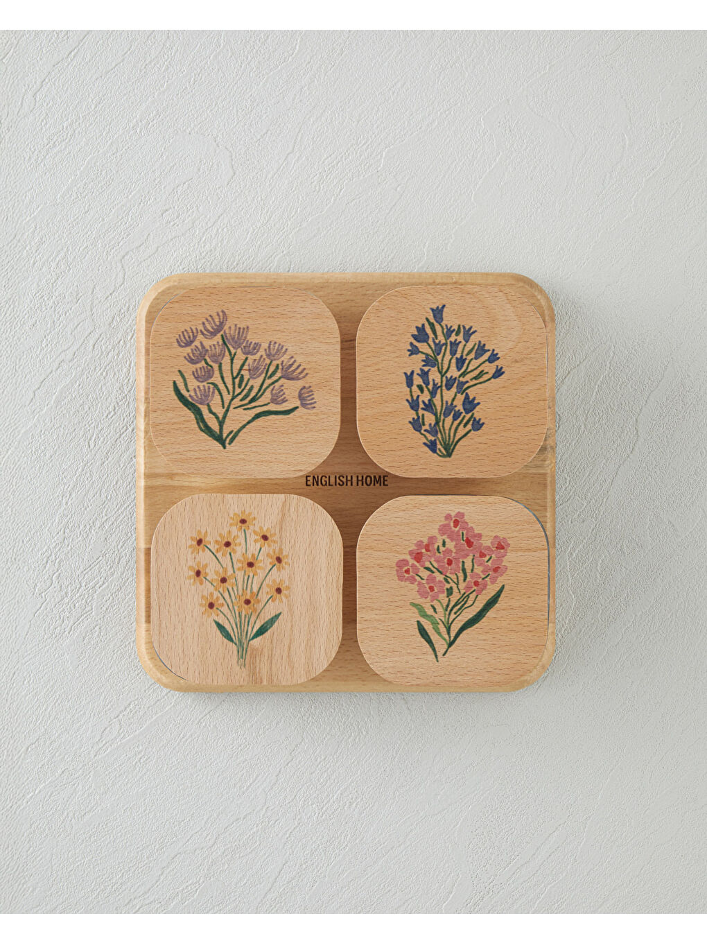 Bej Ricco Cam Ahşap Kapaklı 4 Bölmeli Kahvaltılık 21x21 cm Renkli-2