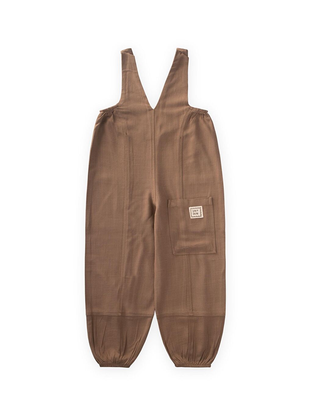 Bej Kız Çocuk V Yaka Keten Salopet