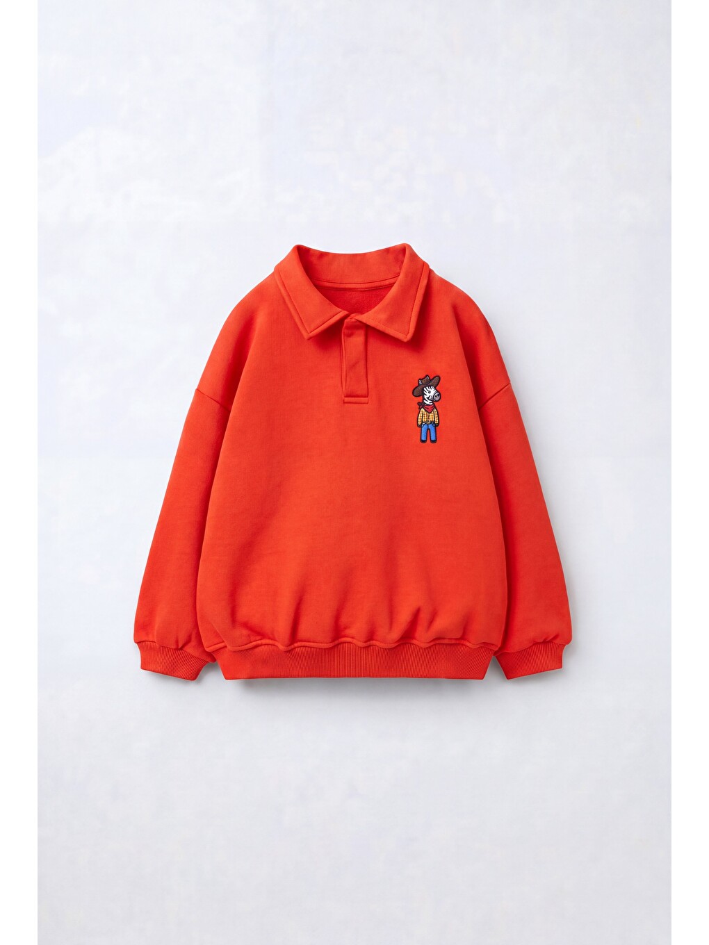 Turuncu Çocuk Polo Yaka Nakış Detaylı Sweatshirt