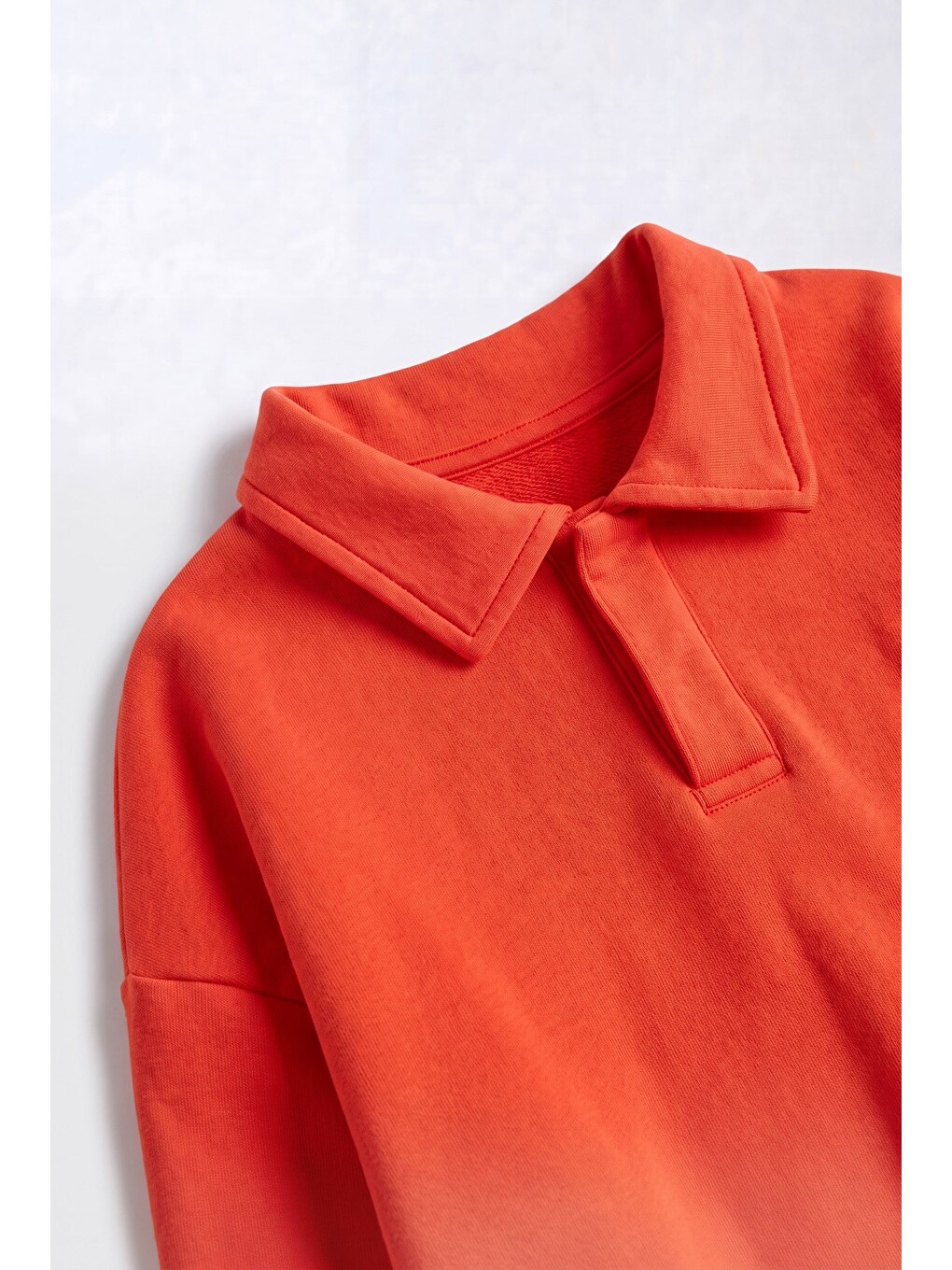 Turuncu Çocuk Polo Yaka Nakış Detaylı Sweatshirt-1