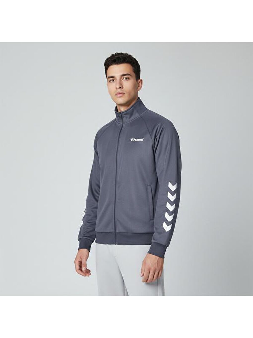 Falconzo Erkek Mavi Dik Yaka Fermuarlı Sweatshirt