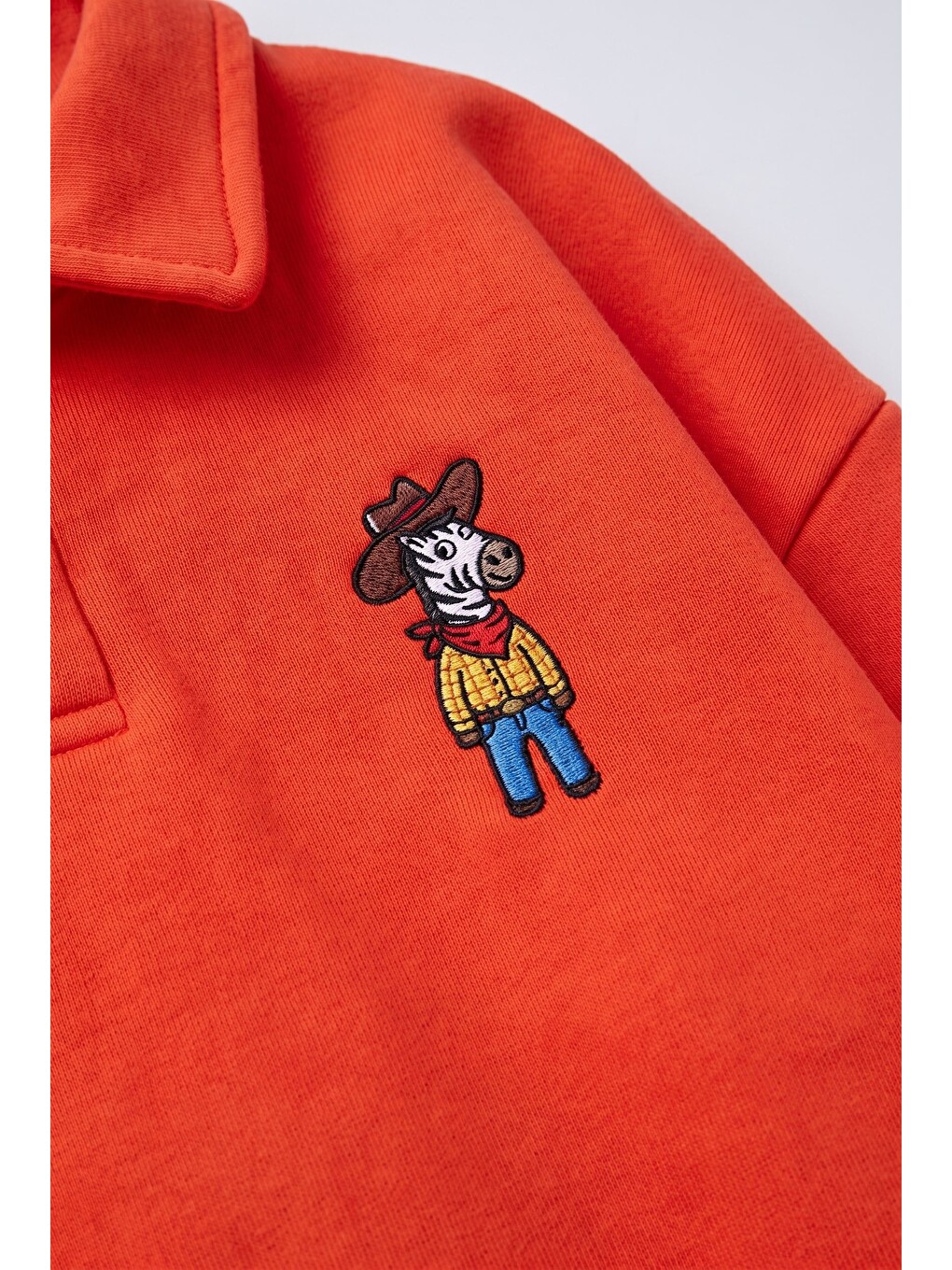 Turuncu Çocuk Polo Yaka Nakış Detaylı Sweatshirt-2
