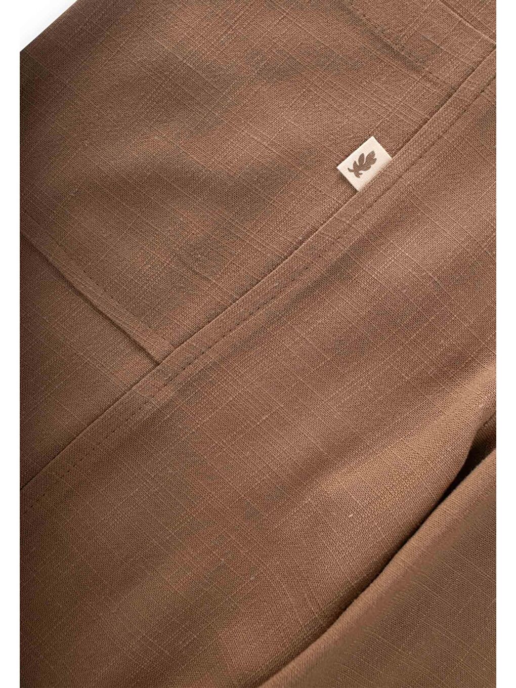 Bej Kız Çocuk V Yaka Keten Salopet-2