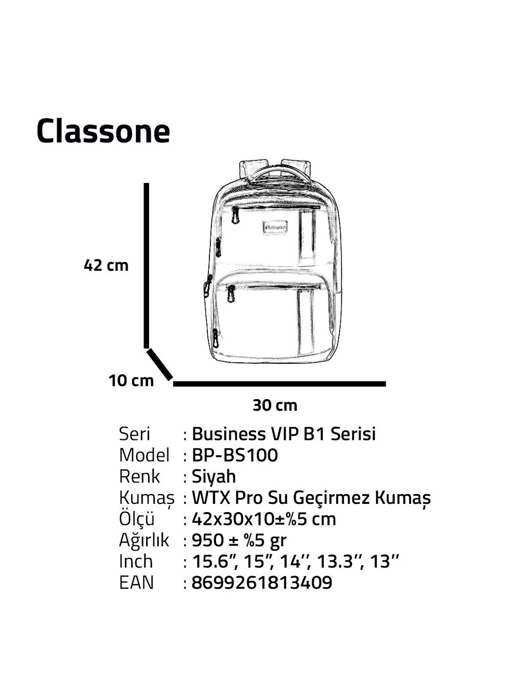 BP-BS100 Business VIP B1 - Serisi 15.6' WTX Pro Su Geçirmez Kumaş Laptop Sırt Çantası-Siyah-5