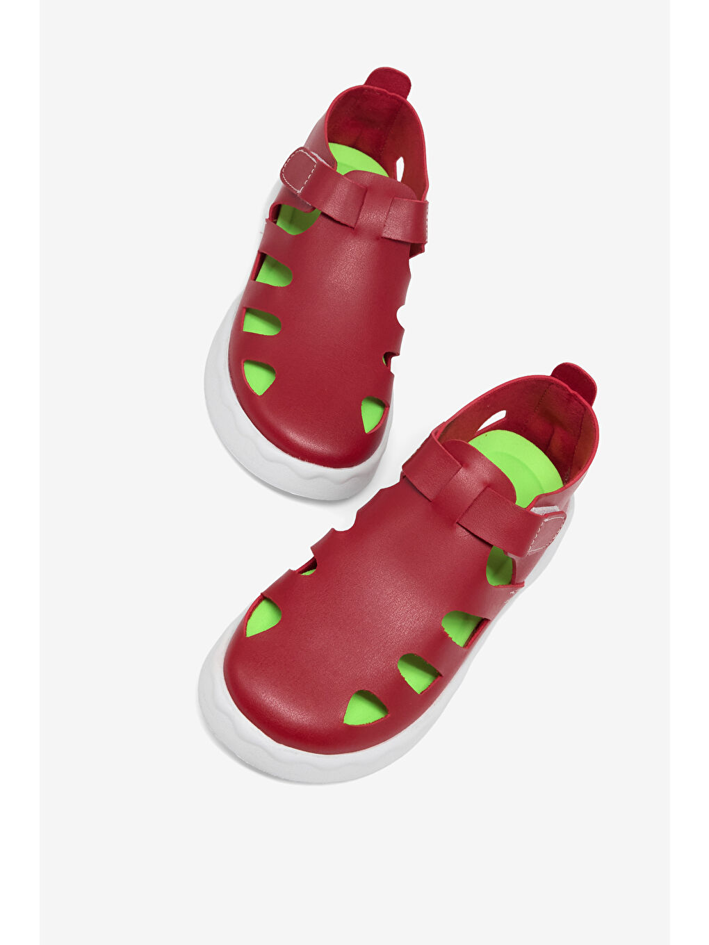 Çocuk Unisex Kırmızı Hafif Tabanlı Rahat Cırtlı Sandalet-2