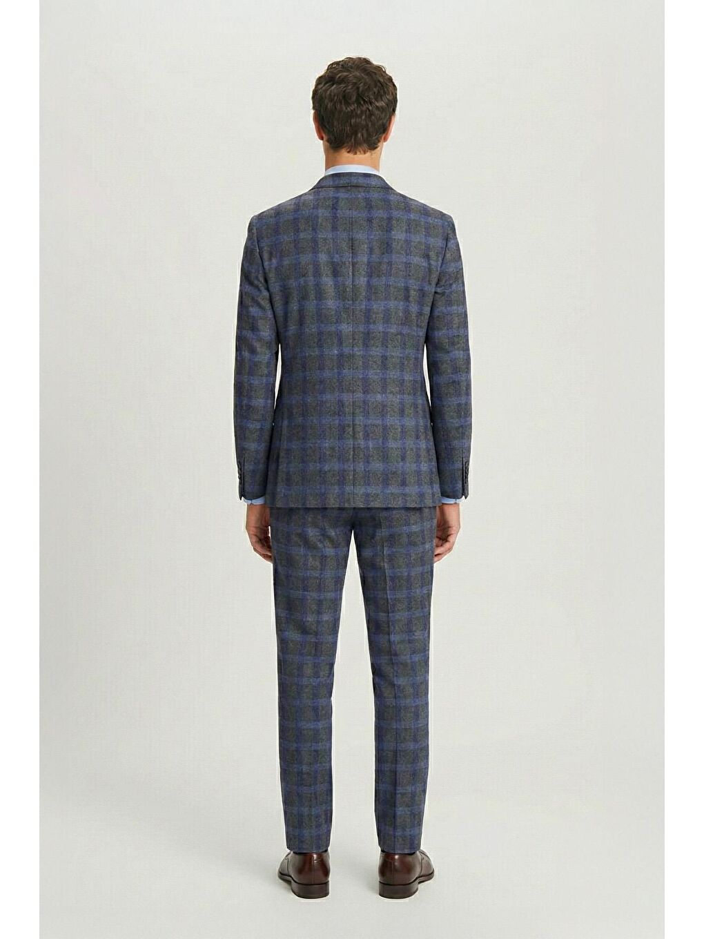 Giotelli Gri Slim Fit Ekose Desenli Mono Yaka Takım Elbise-2