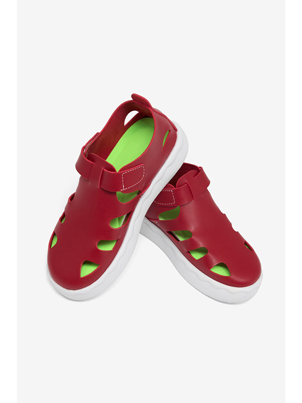 Çocuk Unisex Kırmızı Hafif Tabanlı Rahat Cırtlı Sandalet-3