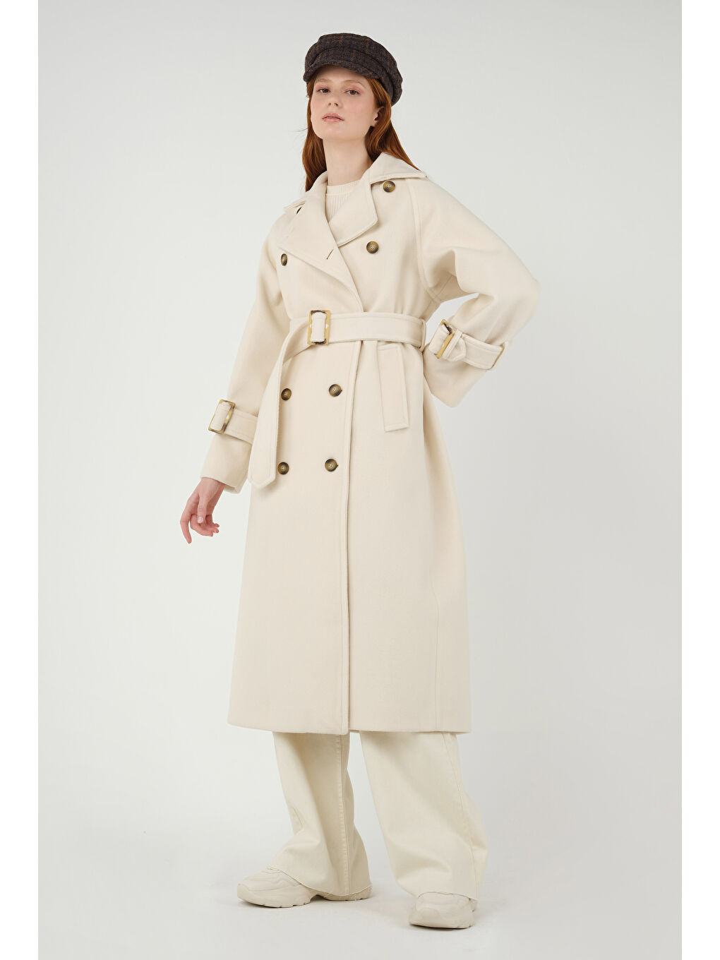 Uzun Kruvaze Kaban Ekru