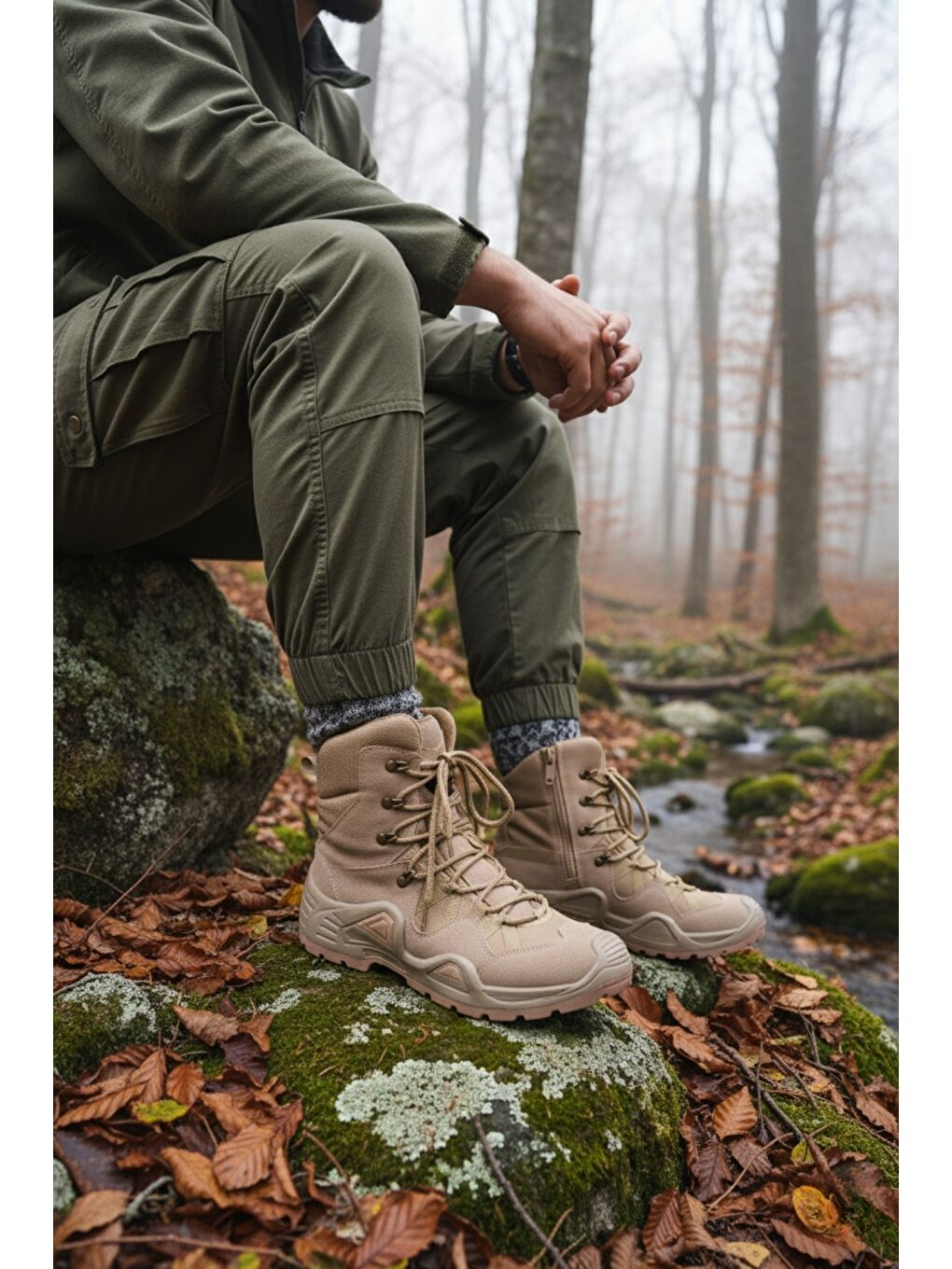 Bej RANGER Tactical Askeri Fermuarlı ve Bağcıklı Postal Çöl Botu