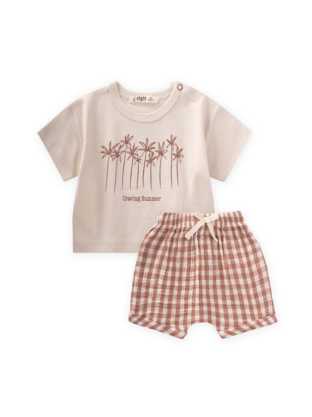 Bej Erkek Çocuk Baskılı Müslin Takım