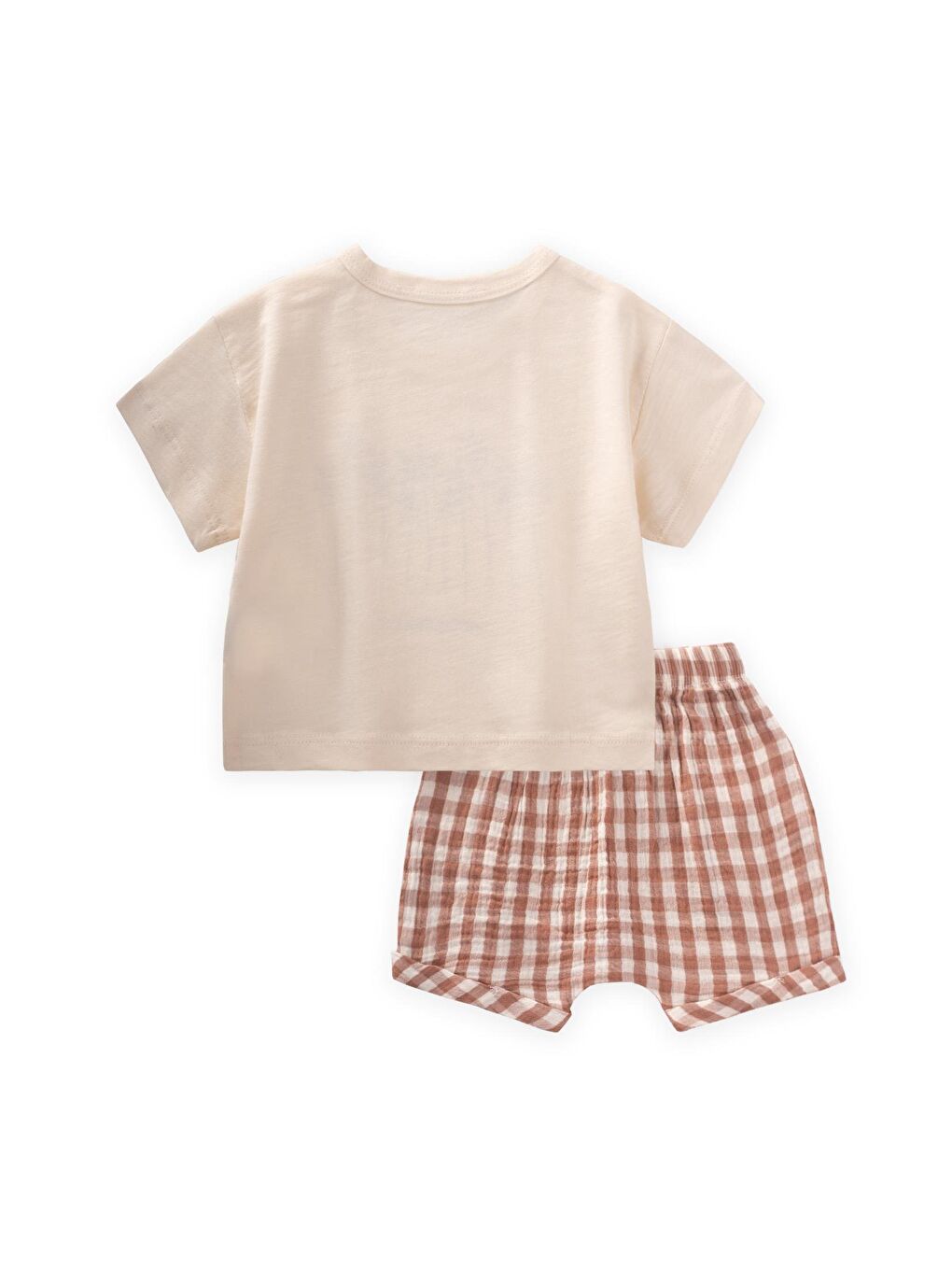 Bej Erkek Çocuk Baskılı Müslin Takım-1