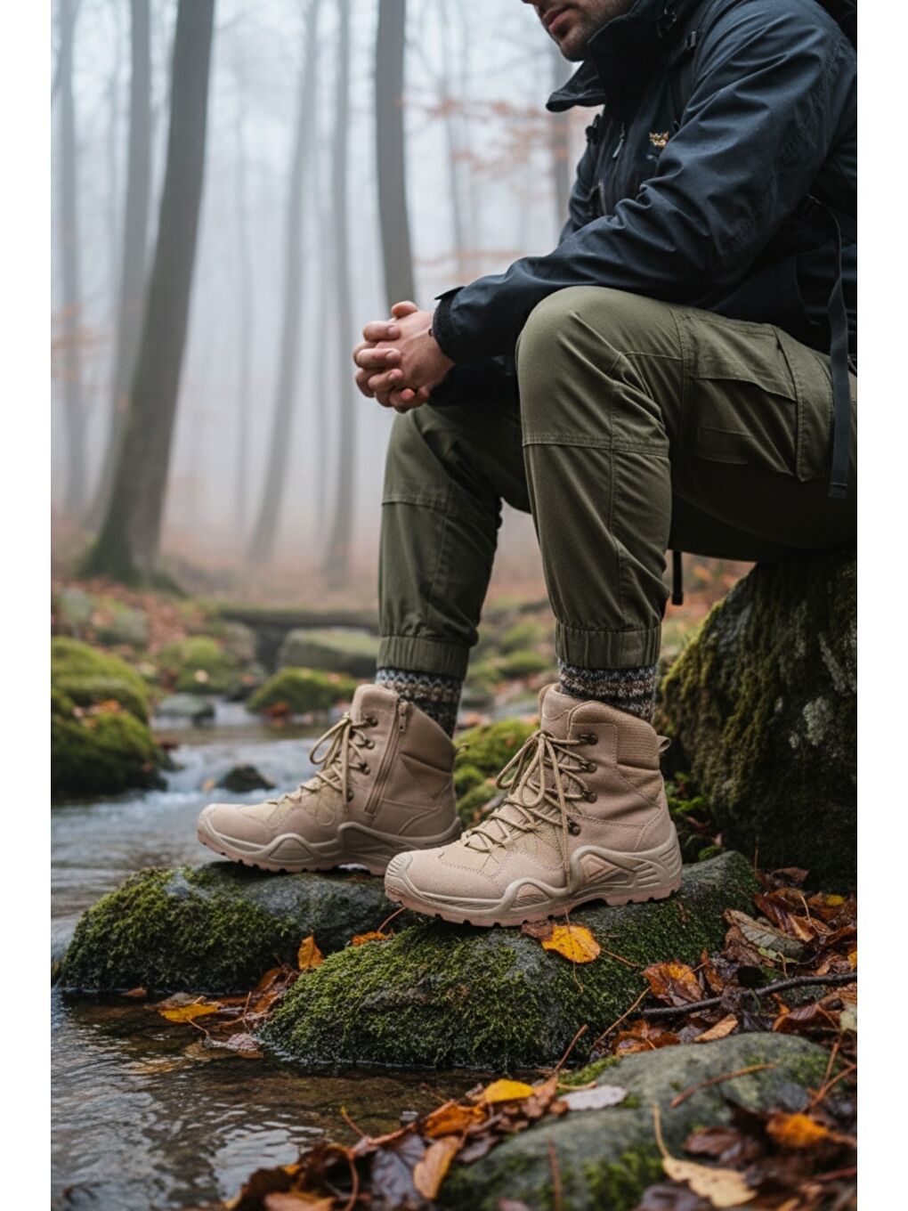 Bej RANGER Tactical Askeri Fermuarlı ve Bağcıklı Postal Çöl Botu-2