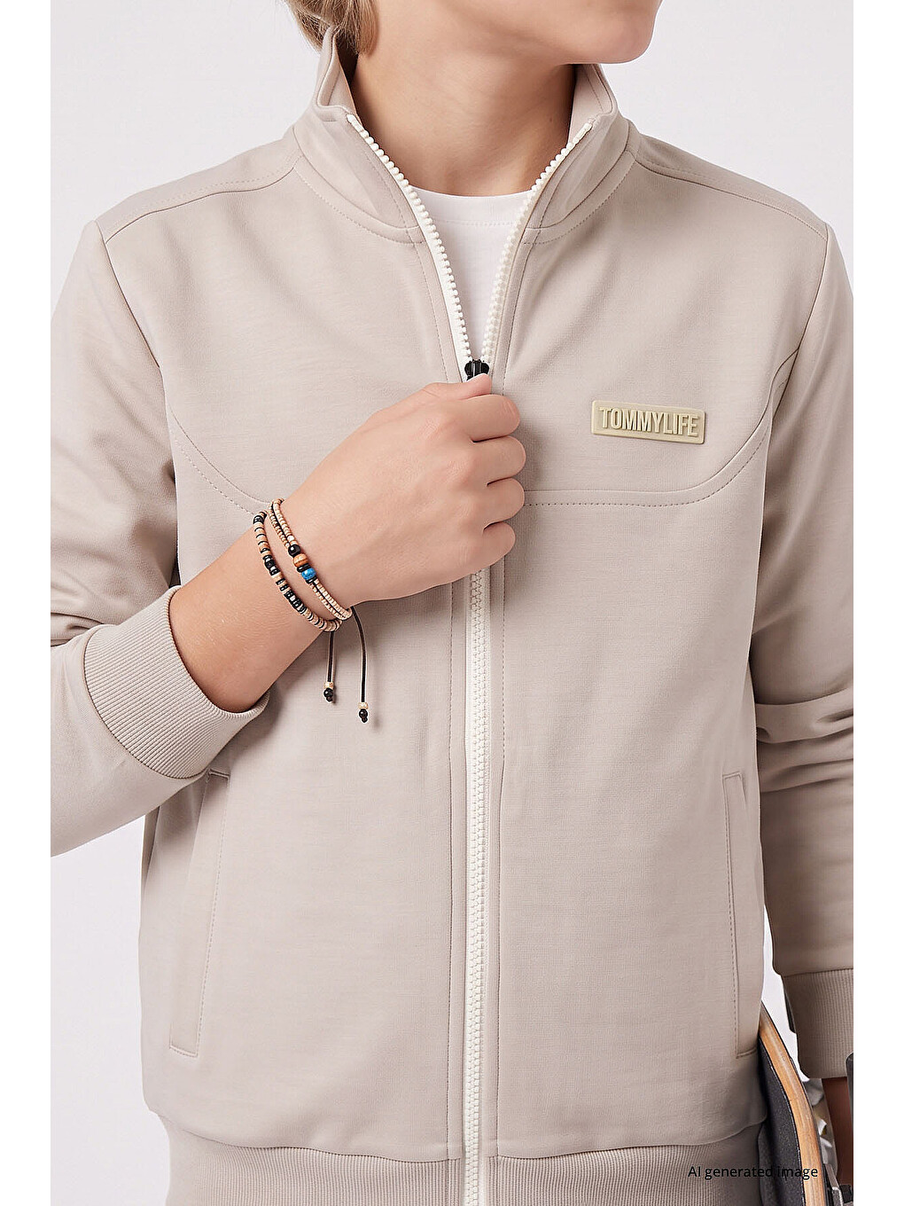 Bej Standart Fit Basic Dik Yaka Jogger Erkek Çocuk Eşofman Takım - 11327-1