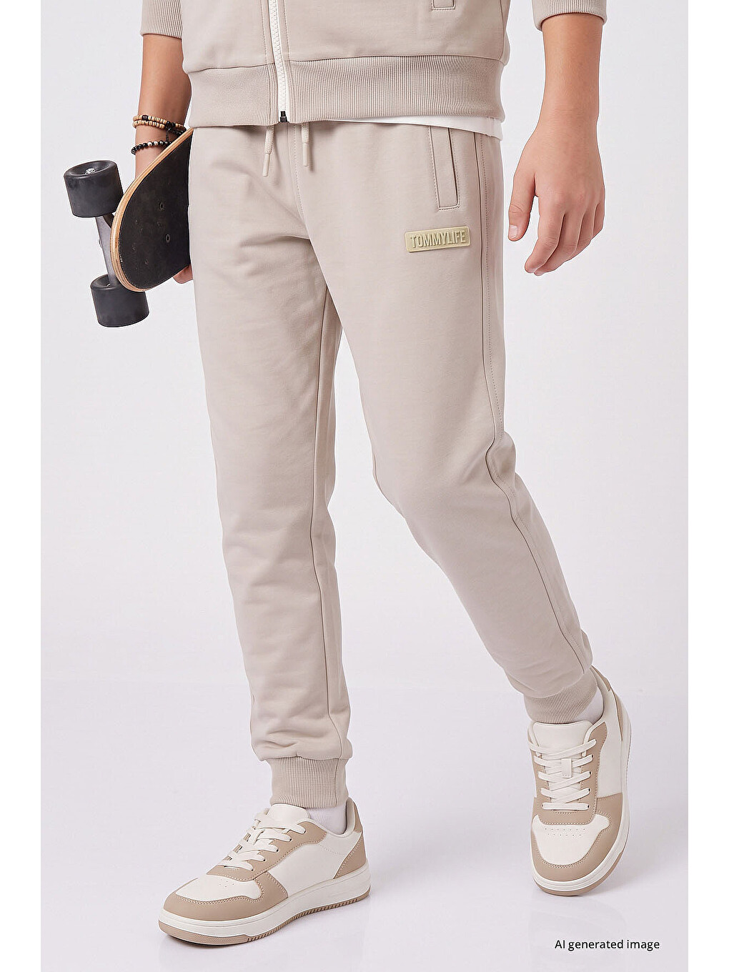 Bej Standart Fit Basic Dik Yaka Jogger Erkek Çocuk Eşofman Takım - 11327-3