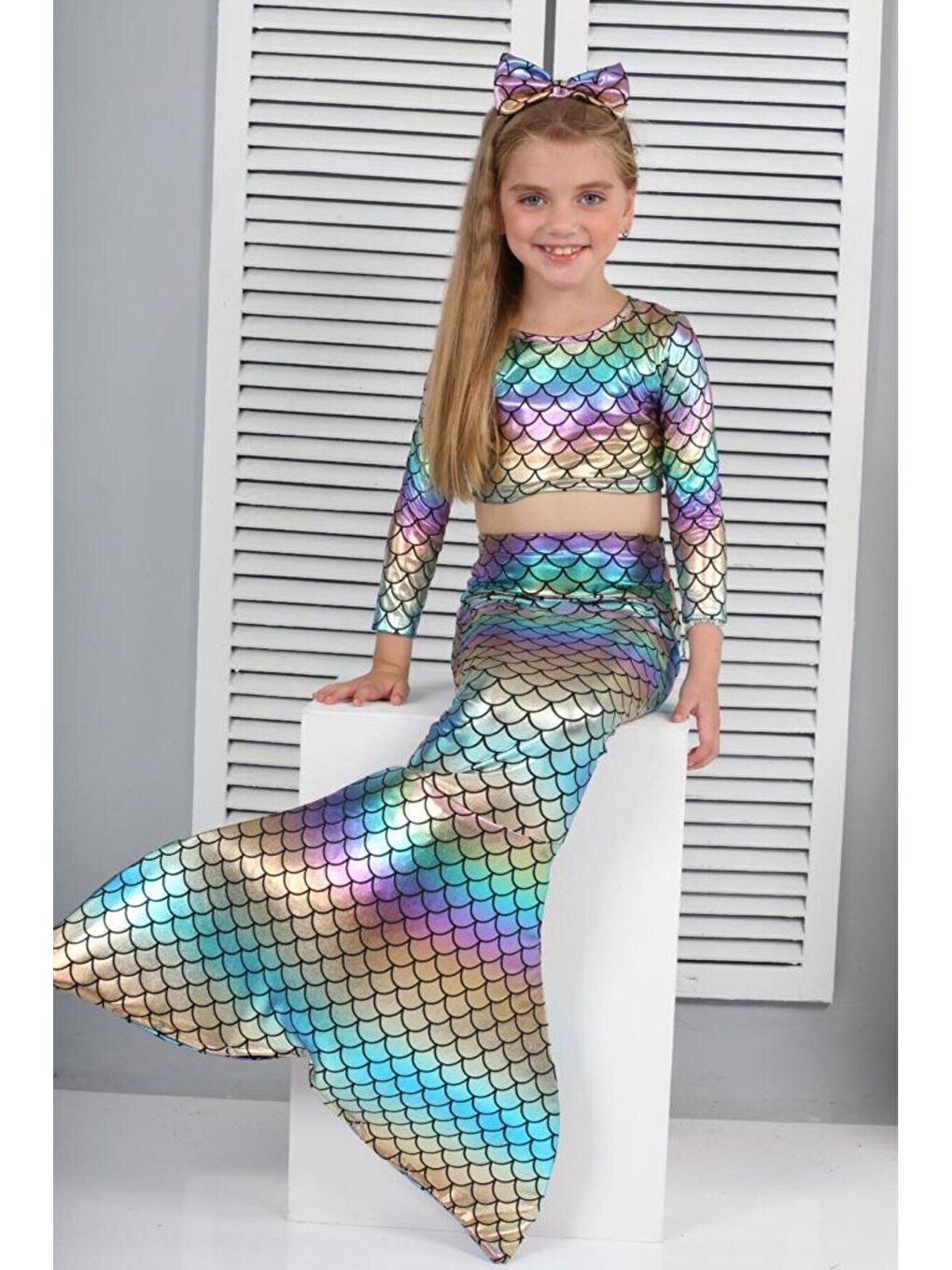 Pembe Uzun Kollu Deniz Kızı Mayo Ve Kostüm