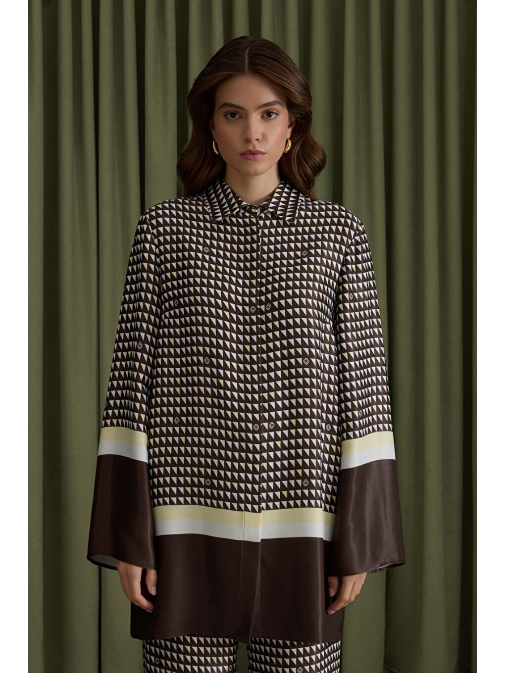 Kahverengi Koza Desenli Viscon Tunik-1