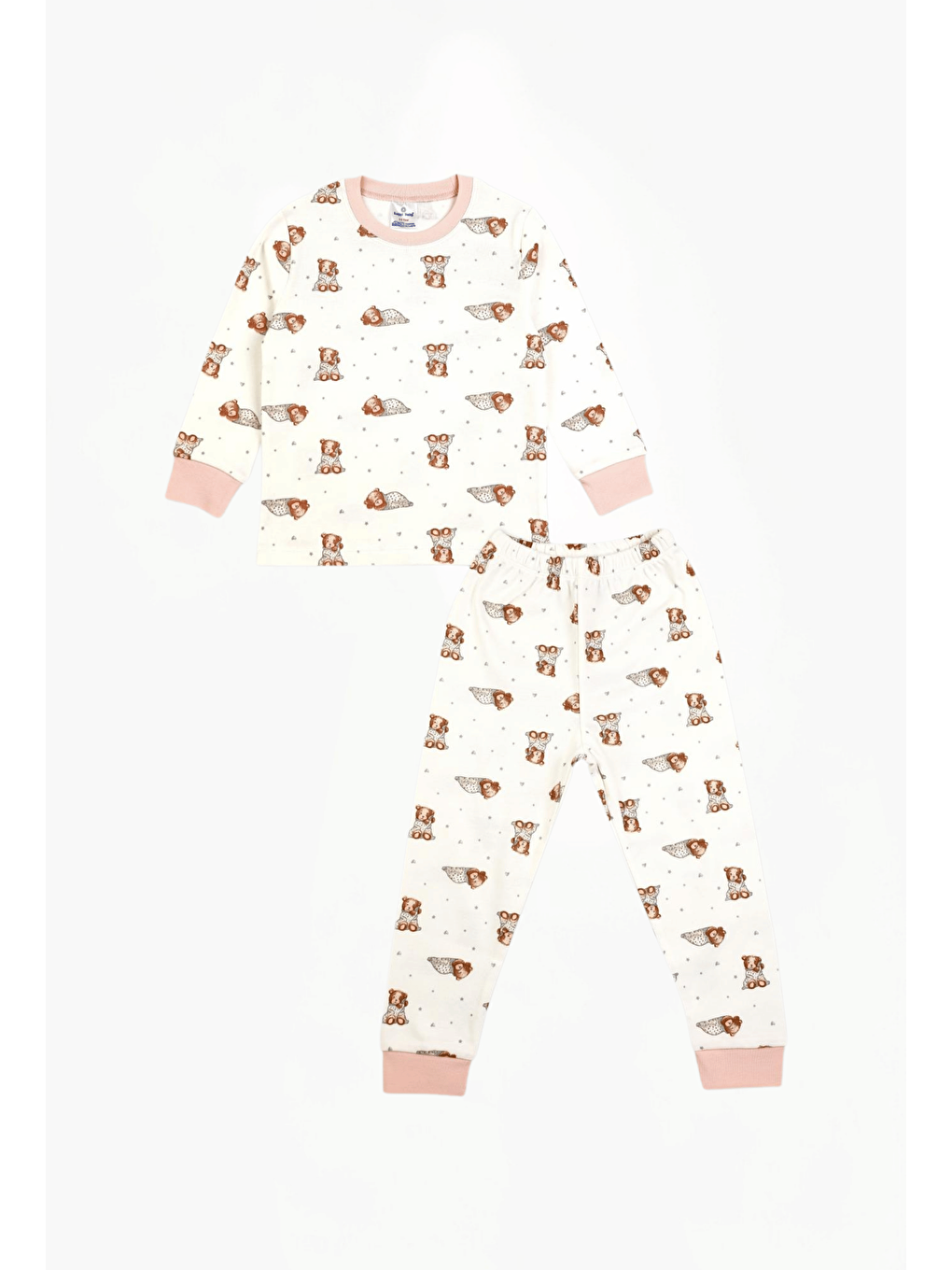 Ekru Bisiklet Yaka Uzun Kollu Kız Bebek Pijama Takımı-2