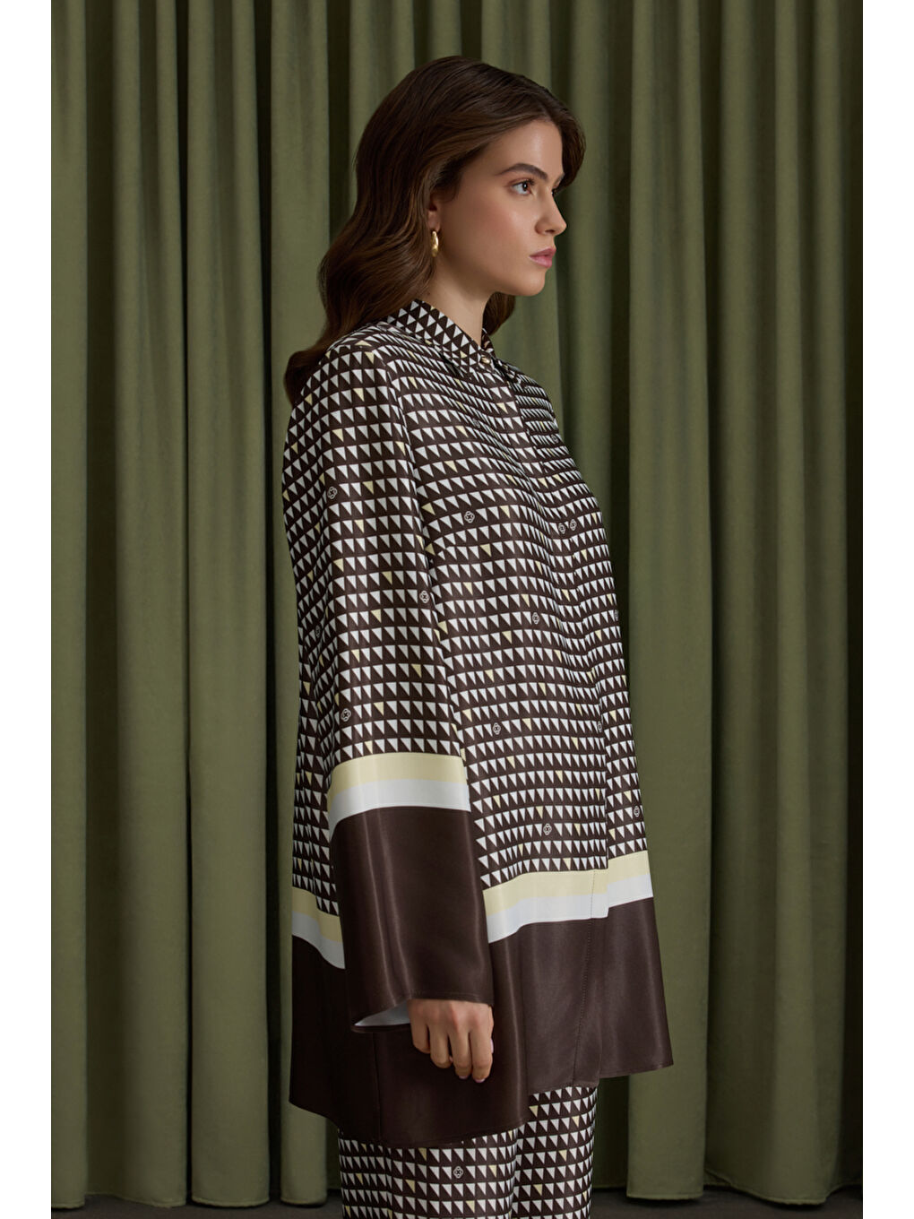 Kahverengi Koza Desenli Viscon Tunik-2