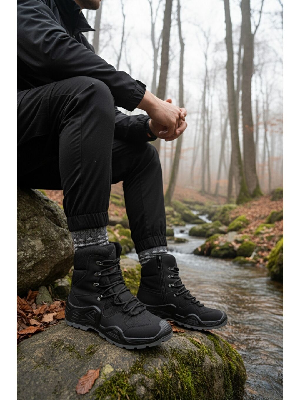 Siyah RANGER Tactical Askeri Fermuarlı ve Bağcıklı Postal Çöl Botu