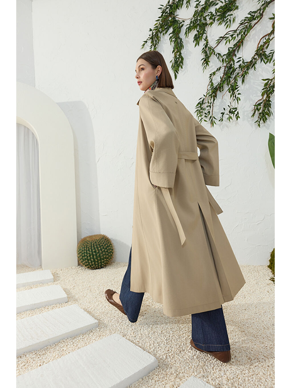 Kahverengi Camel Reglan Kol Muz Yaka Pardösü