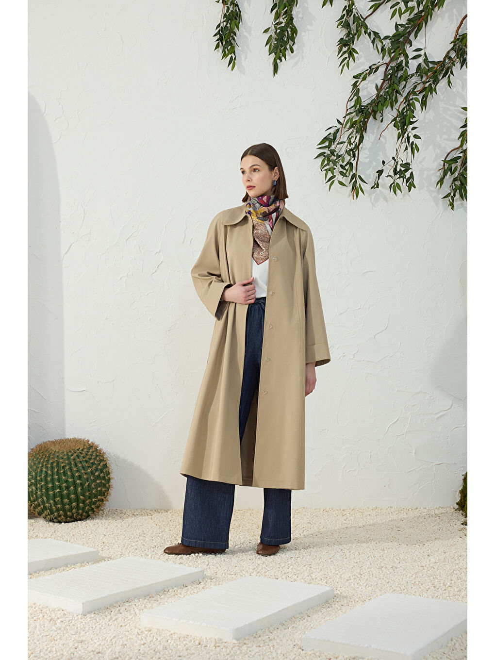 Kahverengi Camel Reglan Kol Muz Yaka Pardösü-1