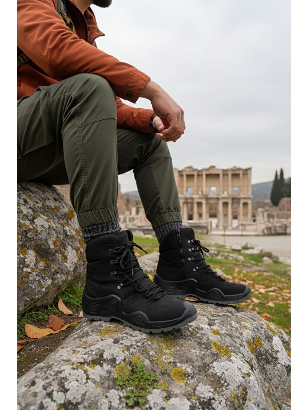 Siyah RANGER Tactical Askeri Fermuarlı ve Bağcıklı Postal Çöl Botu-2