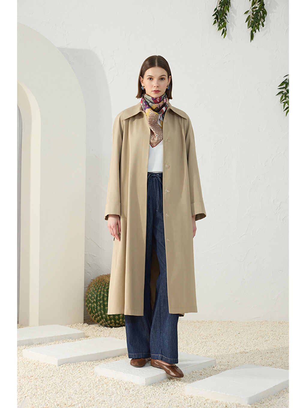 Kahverengi Camel Reglan Kol Muz Yaka Pardösü-2