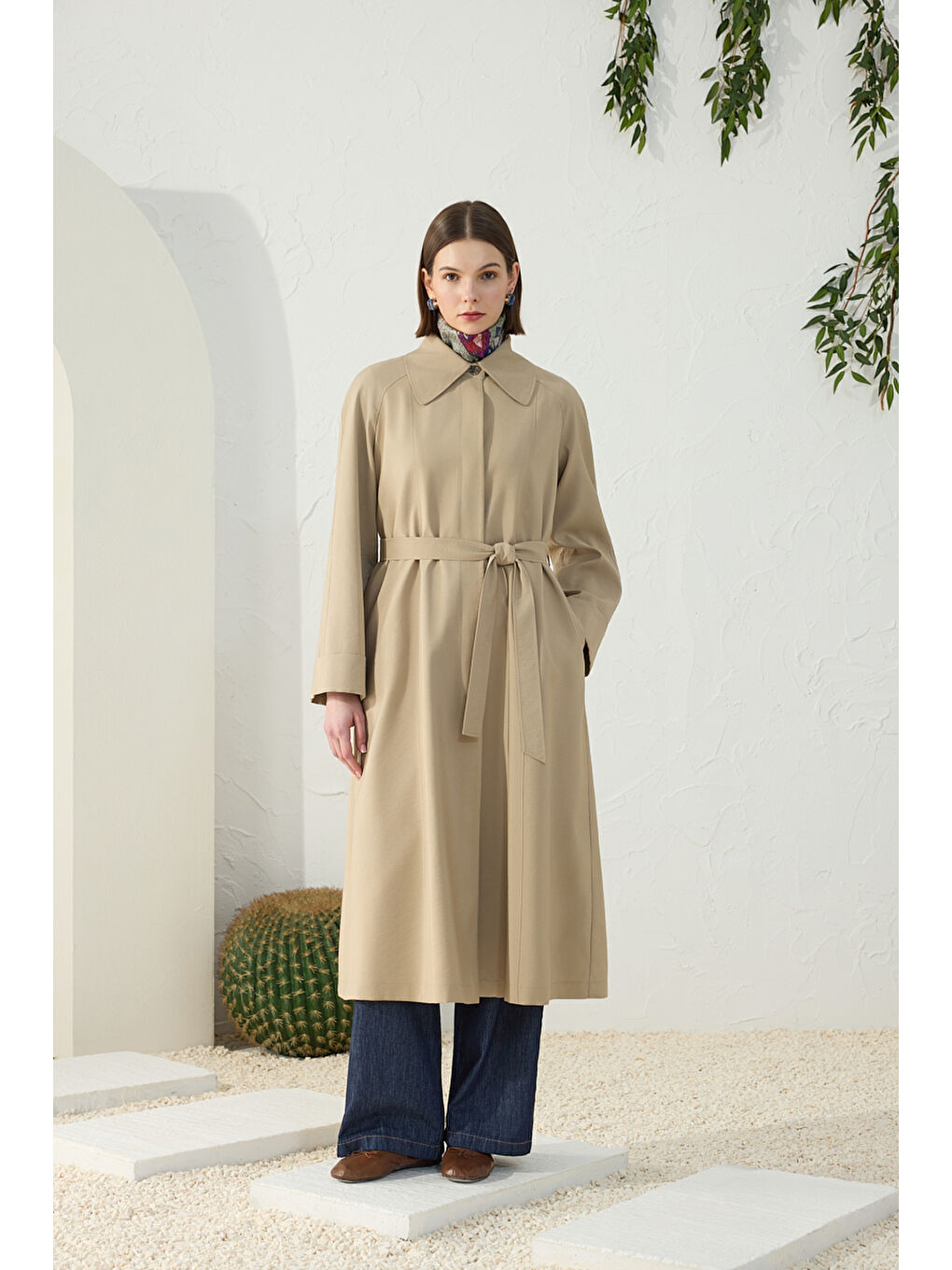 Kahverengi Camel Reglan Kol Muz Yaka Pardösü-3