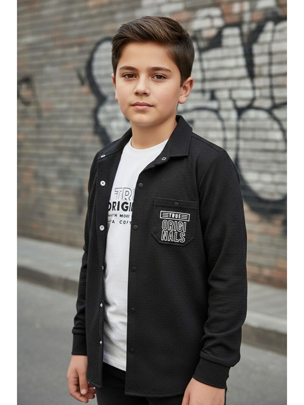 Siyah Gömlek Tişört İkili Üst Takım