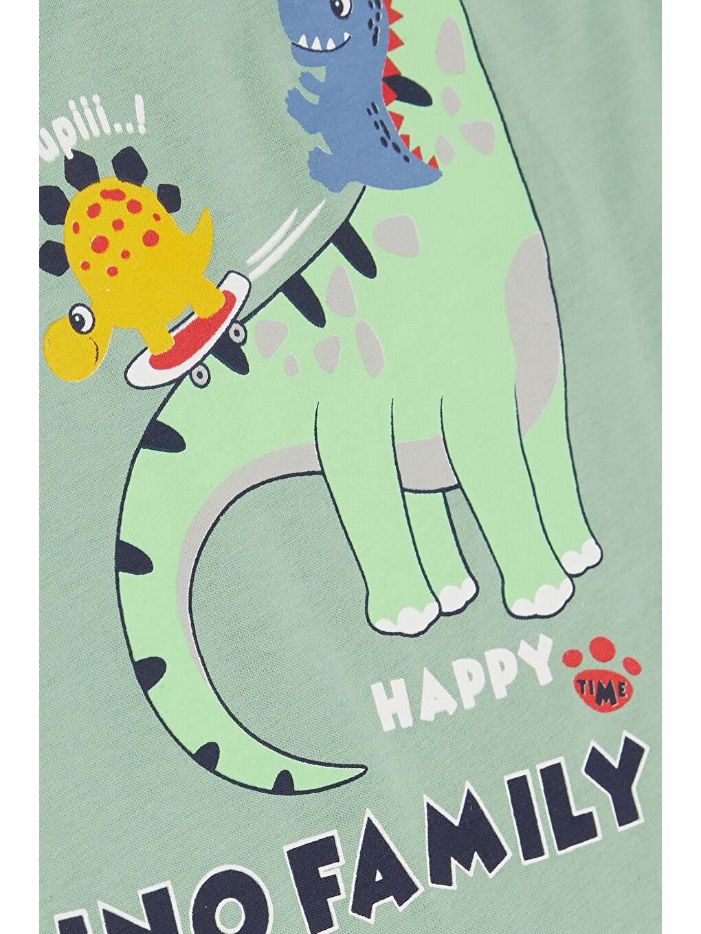 Erkek Çocuk Şortlu Takım Mutlu Dinozor Aile Baskılı Mint Yeşili (1-3 Yaş)-5