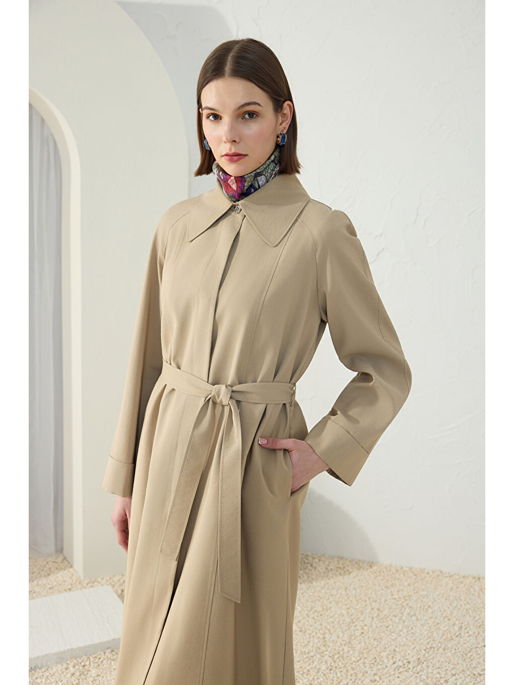 Kahverengi Camel Reglan Kol Muz Yaka Pardösü-4