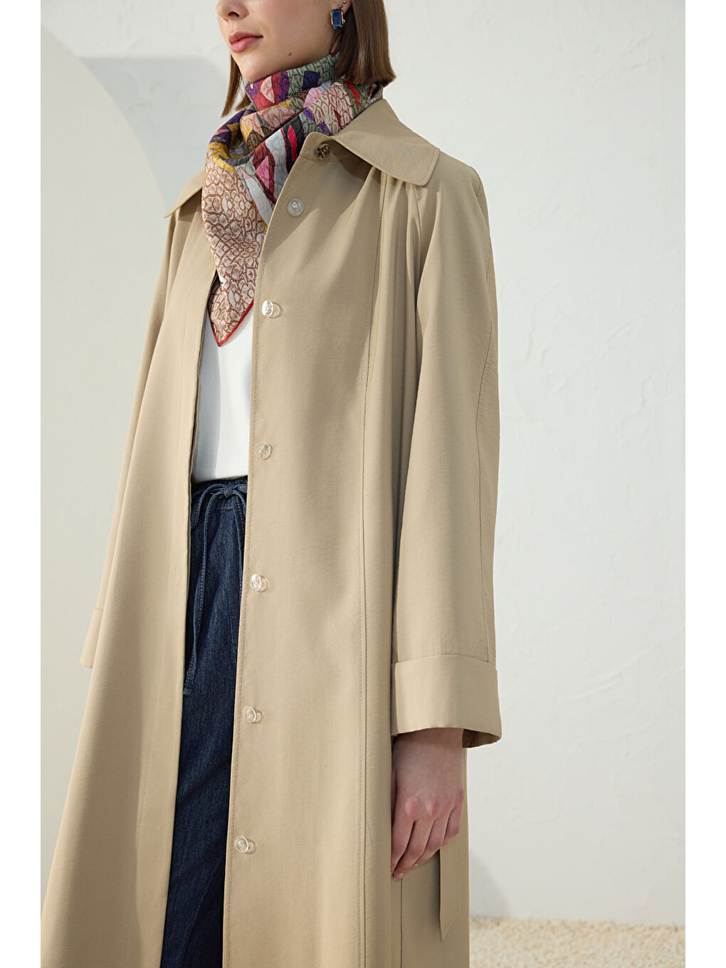 Kahverengi Camel Reglan Kol Muz Yaka Pardösü-5