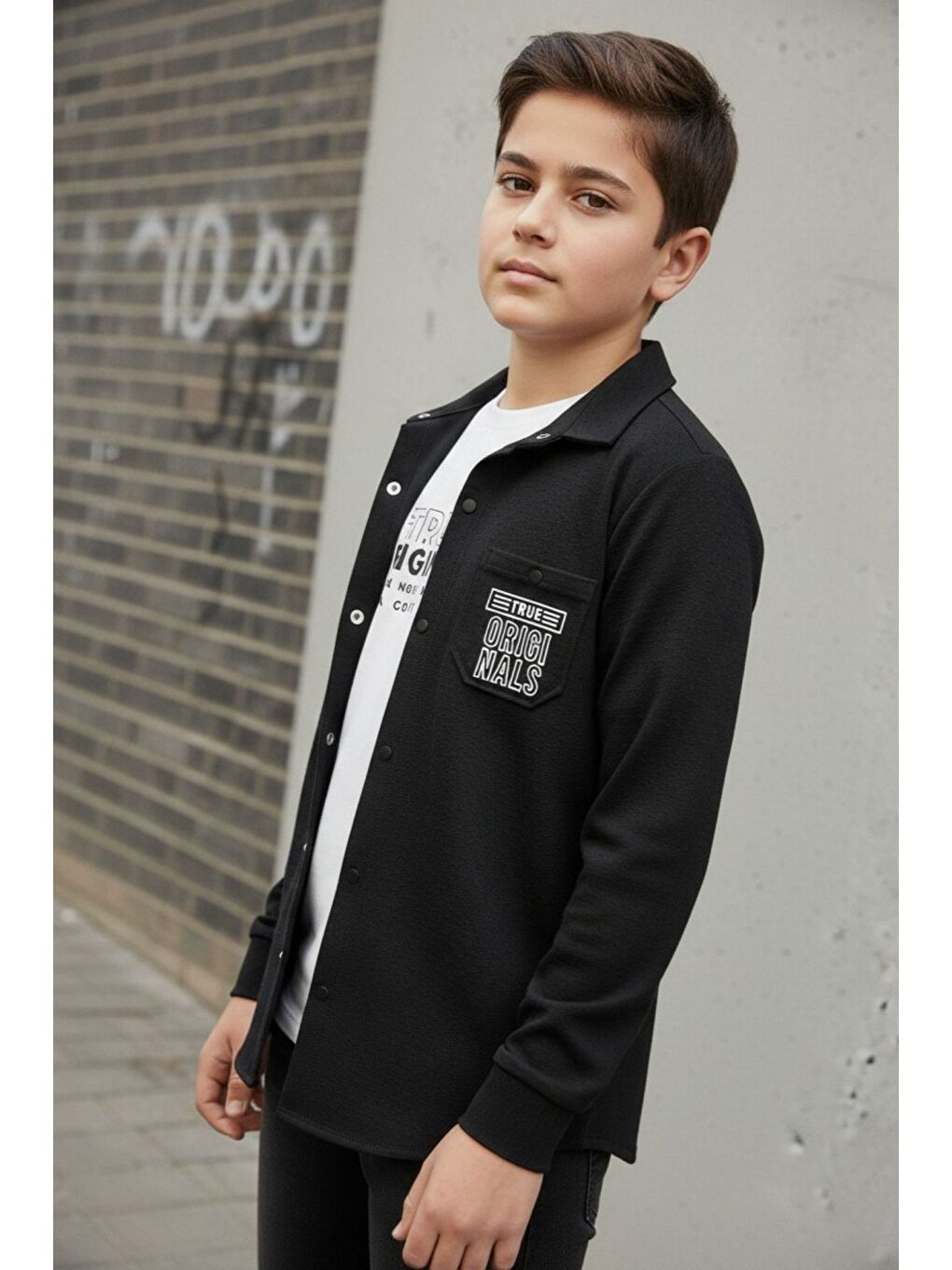 Siyah Gömlek Tişört İkili Üst Takım-3